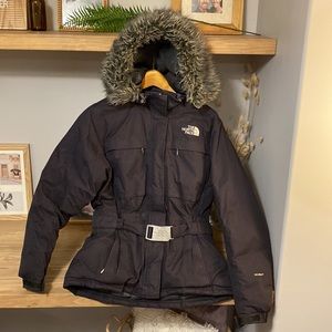 Women’s Large, Black, North Face, Hyvent Winter Jacket.  Removable Faux Fur.